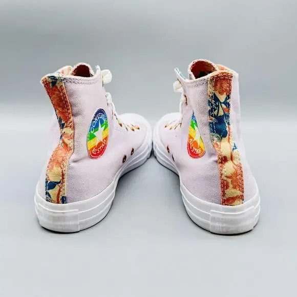 Converse Shoes Womens 8 Purple High Top Chuck Taylor Floral Pride Canvas